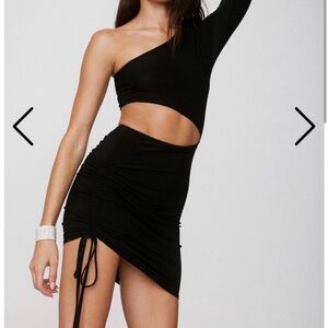 Nasty Gal One-Shoulder Black Cutout Ruched Mini Dress